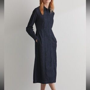 TOAST Indigo Cotton Hemp Button Down Dress Size 12